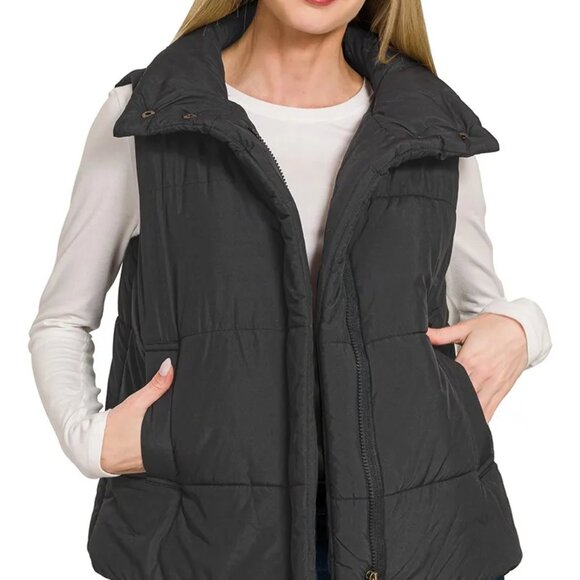 Zenana High Neck Zip-Up Vest Coat - Picture 3 of 5